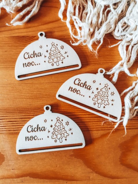 Bombka PÓŁOKRĄGŁA (3szt) - CHOINECZKA - - - (półbombka, połówka, Wesołych Świąt, zawieszka na choinkę)