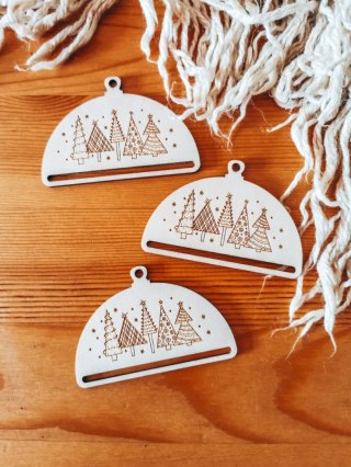 Bombka PÓŁOKRĄGŁA (3szt) - CHOINKI - - - (półbombka, połówka, Wesołych Świąt, zawieszka na choinkę)