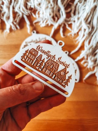 Bombka PÓŁOKRĄGŁA (3szt) - Domki 01 - - - (półbombka, połówka, Wesołych Świąt, zawieszka na choinkę)