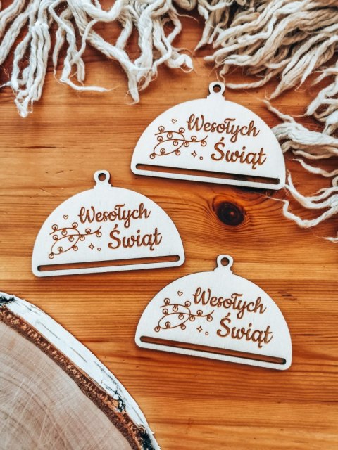 Bombka PÓŁOKRĄGŁA (3szt) - LAMPKI - - - (półbombka, połówka, Wesołych Świąt, zawieszka na choinkę)