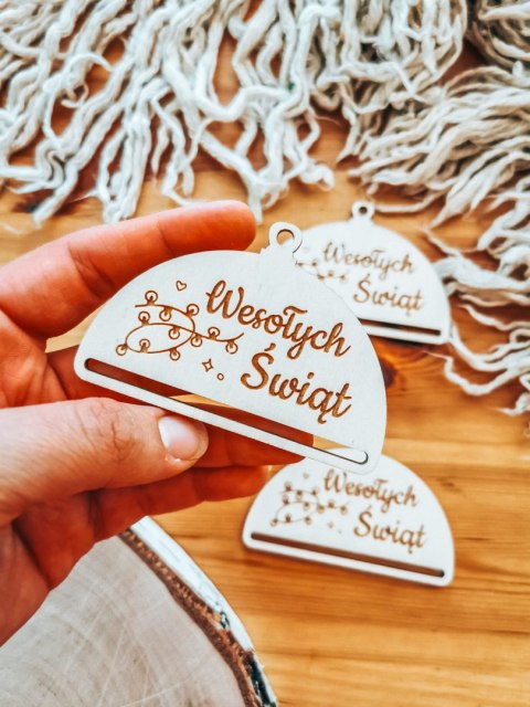 Bombka PÓŁOKRĄGŁA (3szt) - LAMPKI - - - (półbombka, połówka, Wesołych Świąt, zawieszka na choinkę)