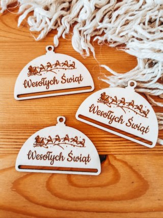 Bombka PÓŁOKRĄGŁA (3szt) - SANIE MIKOŁAJA - - - (półbombka, połówka, Wesołych Świąt, zawieszka na choinkę)