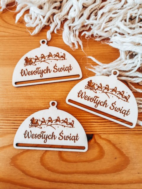 Bombka PÓŁOKRĄGŁA (3szt) - SANIE MIKOŁAJA - - - (półbombka, połówka, Wesołych Świąt, zawieszka na choinkę)