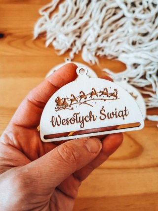 Bombka PÓŁOKRĄGŁA (3szt) - SANIE MIKOŁAJA - - - (półbombka, połówka, Wesołych Świąt, zawieszka na choinkę)