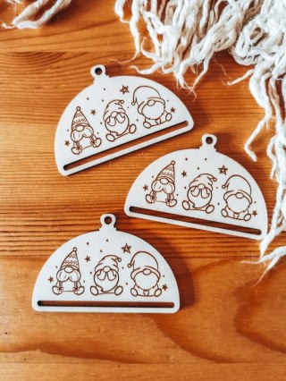 Bombka PÓŁOKRĄGŁA (3szt) - SKRZATY ŚWIĄTECZNE - - - (półbombka, połówka, Wesołych Świąt, zawieszka na choinkę)