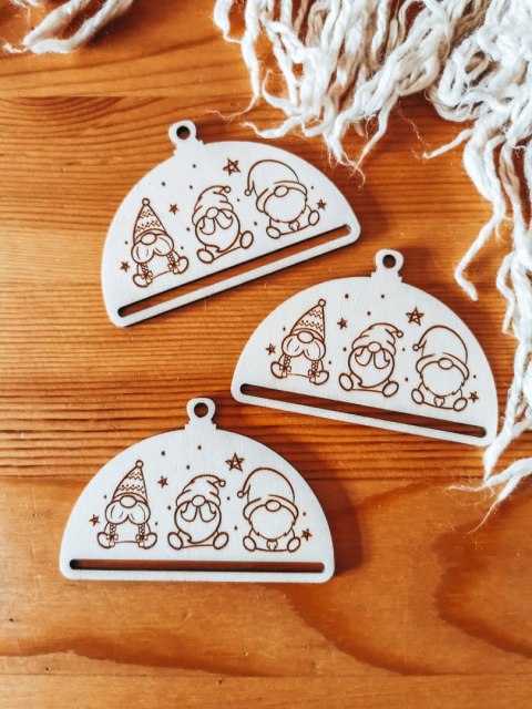 Bombka PÓŁOKRĄGŁA (3szt) - SKRZATY ŚWIĄTECZNE - - - (półbombka, połówka, Wesołych Świąt, zawieszka na choinkę)