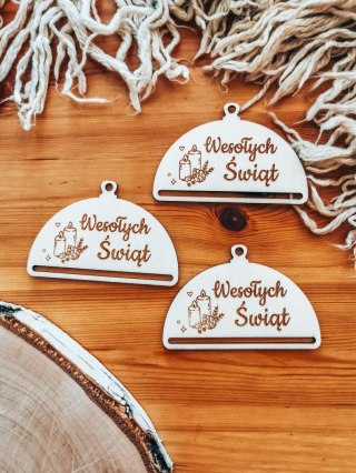 Bombka PÓŁOKRĄGŁA (3szt) - ŚWIECA - - - (półbombka, połówka, Wesołych Świąt, zawieszka na choinkę)