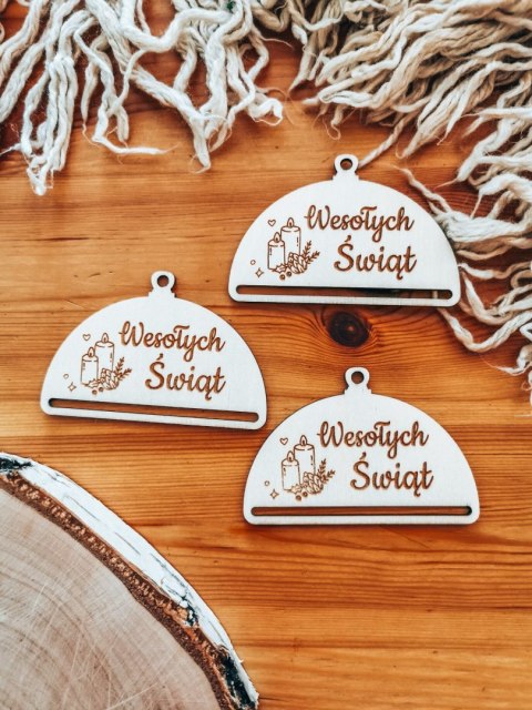 Bombka PÓŁOKRĄGŁA (3szt) - ŚWIECA - - - (półbombka, połówka, Wesołych Świąt, zawieszka na choinkę)