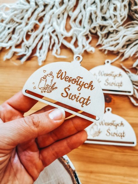 Bombka PÓŁOKRĄGŁA (3szt) - ŚWIECA - - - (półbombka, połówka, Wesołych Świąt, zawieszka na choinkę)