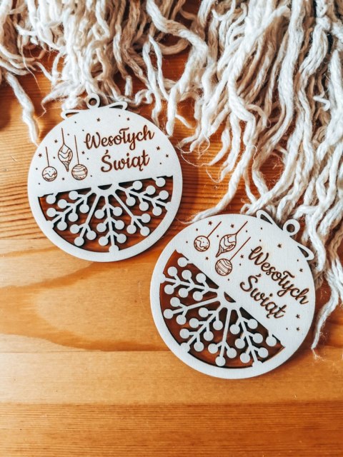 Bombka koło 8cm (2szt) - AŻUR 04 - Bombeczki - - - (Wesołych Świąt, Cicha Noc, bombki i zawieszki choinkowe)