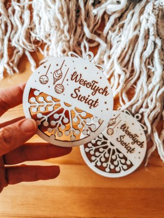 Bombka koło 8cm (2szt) - AŻUR 04 - Bombeczki - - - (Wesołych Świąt, Cicha Noc, bombki i zawieszki choinkowe)