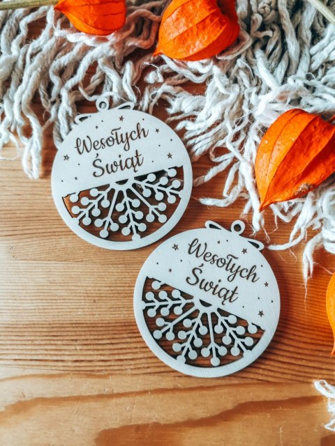 Bombka koło 8cm (2szt) - AŻUR 04 - Gwiazdki - - - (Wesołych Świąt, Cicha Noc, bombki i zawieszki choinkowe)