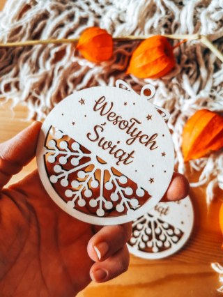 Bombka koło 8cm (2szt) - AŻUR 04 - Gwiazdki - - - (Wesołych Świąt, Cicha Noc, bombki i zawieszki choinkowe)