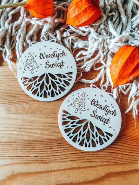 Bombka koło 8cm (2szt) - AŻUR 05 - Choinka 01 - - - (Wesołych Świąt, Cicha Noc, bombki i zawieszki choinkowe)