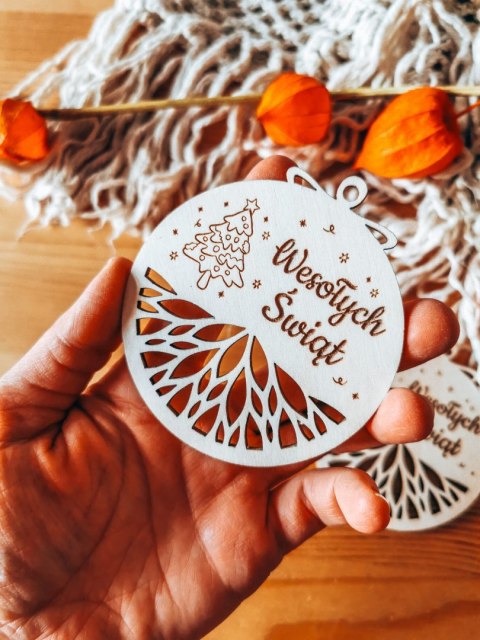 Bombka koło 8cm (2szt) - AŻUR 05 - Choinka 01 - - - (Wesołych Świąt, Cicha Noc, bombki i zawieszki choinkowe)