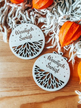 Bombka koło 8cm (2szt) - AŻUR 05 - Gwiazdki - - - (Wesołych Świąt, Cicha Noc, bombki i zawieszki choinkowe)