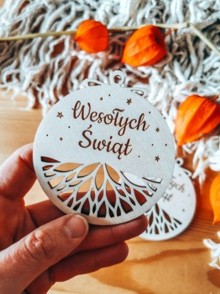 Bombka koło 8cm (2szt) - AŻUR 05 - Gwiazdki - - - (Wesołych Świąt, Cicha Noc, bombki i zawieszki choinkowe)