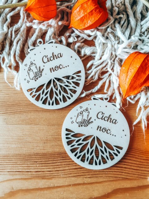 Bombka koło 8cm (2szt) - AŻUR 05 - Świece - - - (Wesołych Świąt, Cicha Noc, bombki i zawieszki choinkowe)