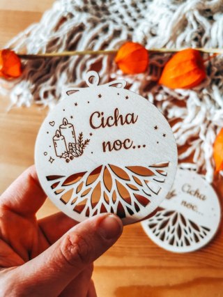 Bombka koło 8cm (2szt) - AŻUR 05 - Świece - - - (Wesołych Świąt, Cicha Noc, bombki i zawieszki choinkowe)