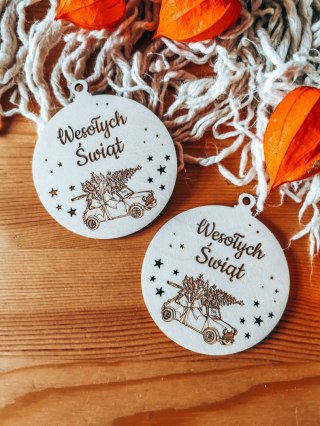 Bombka koło 8cm (2szt) - GWIAZDKI 01 - Auto 01 - - - (Wesołych Świąt, Cicha Noc, bombki i zawieszki choinkowe)