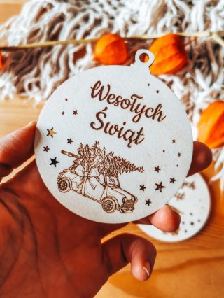 Bombka koło 8cm (2szt) - GWIAZDKI 01 - Auto 01 - - - (Wesołych Świąt, Cicha Noc, bombki i zawieszki choinkowe)