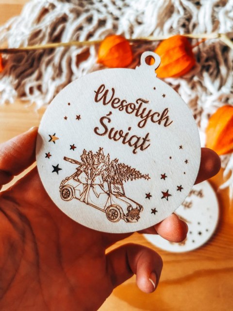 Bombka koło 8cm (2szt) - GWIAZDKI 01 - Auto 01 - - - (Wesołych Świąt, Cicha Noc, bombki i zawieszki choinkowe)