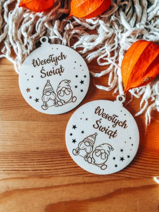 Bombka koło 8cm (2szt) - GWIAZDKI 01 - Skrzaty Świąteczne - - - (Wesołych Świąt, Cicha Noc, bombki i zawieszki choinkowe)