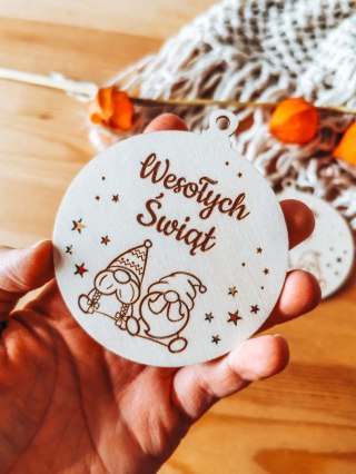 Bombka koło 8cm (2szt) - GWIAZDKI 01 - Skrzaty Świąteczne - - - (Wesołych Świąt, Cicha Noc, bombki i zawieszki choinkowe)