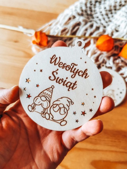 Bombka koło 8cm (2szt) - GWIAZDKI 01 - Skrzaty Świąteczne - - - (Wesołych Świąt, Cicha Noc, bombki i zawieszki choinkowe)