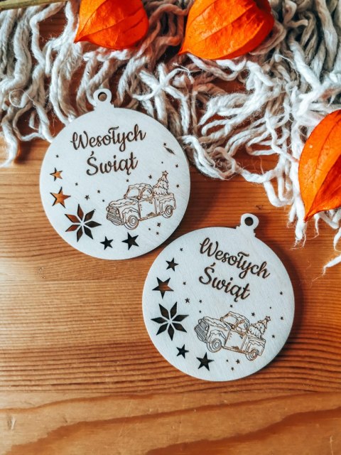 Bombka koło 8cm (2szt) - GWIAZDKI 02 - Auto 02 - - - (Wesołych Świąt, Cicha Noc, bombki i zawieszki choinkowe)