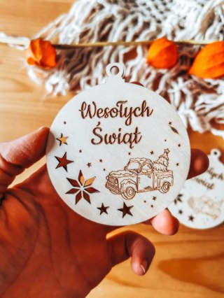 Bombka koło 8cm (2szt) - GWIAZDKI 02 - Auto 02 - - - (Wesołych Świąt, Cicha Noc, bombki i zawieszki choinkowe)