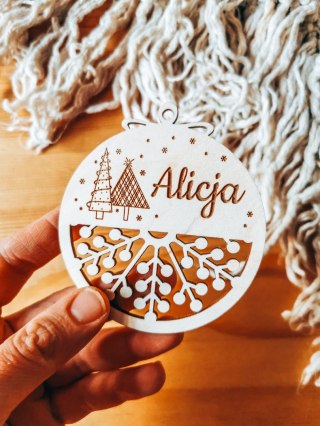 Bombka z imieniem - AŻUR 04 - Choineczki - - - (dowolny tekst, imienna, imienne bombki i zawieszki firmowe z LOGO)