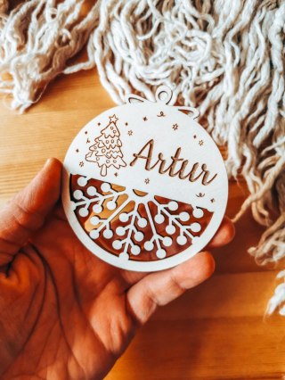 Bombka z imieniem - AŻUR 04 - Choinka 01 - - - (dowolny tekst, imienna, imienne bombki i zawieszki firmowe z LOGO)