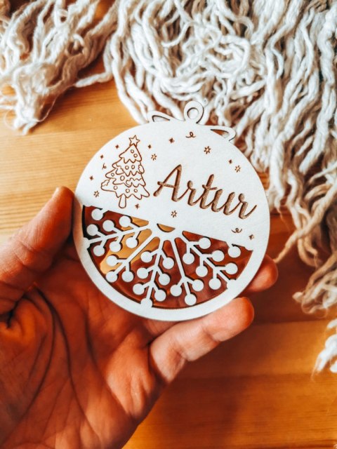 Bombka z imieniem - AŻUR 04 - Choinka 01 - - - (dowolny tekst, imienna, imienne bombki i zawieszki firmowe z LOGO)