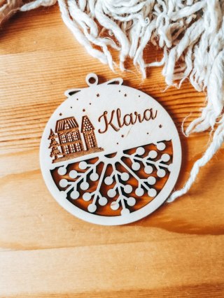 Bombka z imieniem - AŻUR 04 - Domki - - - (dowolny tekst, imienna, imienne bombki i zawieszki firmowe z LOGO)