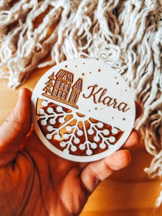 Bombka z imieniem - AŻUR 04 - Domki - - - (dowolny tekst, imienna, imienne bombki i zawieszki firmowe z LOGO)