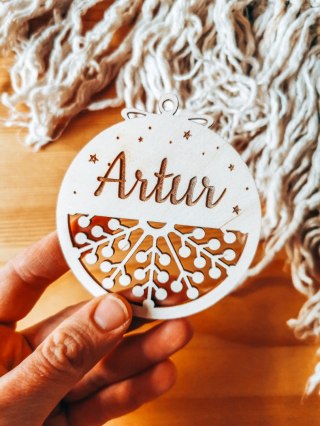 Bombka z imieniem - AŻUR 04 - Gwiazdki - - - (dowolny tekst, imienna, imienne bombki i zawieszki firmowe z LOGO)
