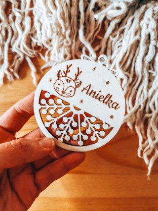 Bombka z imieniem - AŻUR 04 - Renifer 02 - - - (dowolny tekst, imienna, imienne bombki i zawieszki firmowe z LOGO)