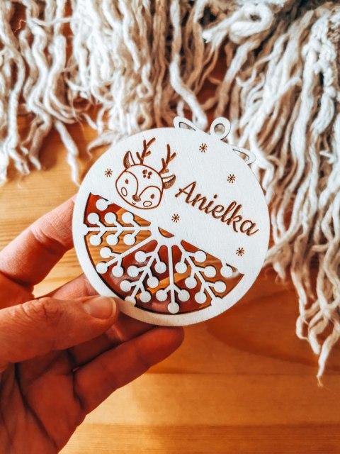 Bombka z imieniem - AŻUR 04 - Renifer 02 - - - (dowolny tekst, imienna, imienne bombki i zawieszki firmowe z LOGO)