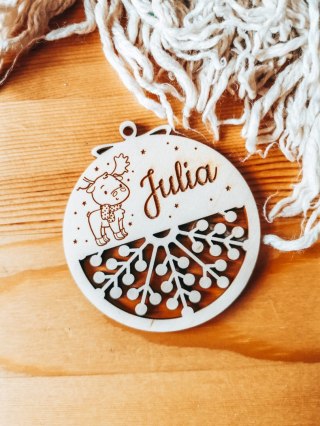Bombka z imieniem - AŻUR 04 - Renifer - - - (dowolny tekst, imienna, imienne bombki i zawieszki firmowe z LOGO)