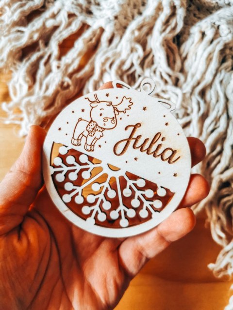 Bombka z imieniem - AŻUR 04 - Renifer - - - (dowolny tekst, imienna, imienne bombki i zawieszki firmowe z LOGO)