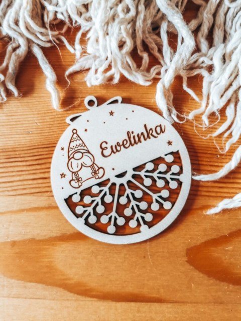 Bombka z imieniem - AŻUR 04 - Skrzat Świąteczny 01 - - - (dowolny tekst, imienna, imienne bombki i zawieszki firmowe z LOGO)