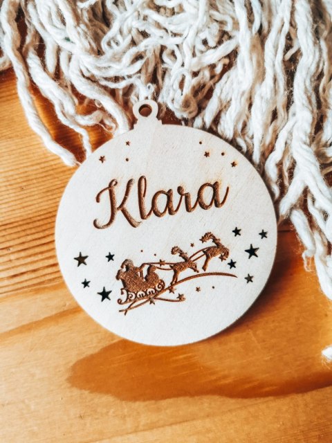 Bombka z imieniem - GWIAZDKI 01 - Sanie Mikołaja - - - (dowolny tekst, imienna, imienne bombki i zawieszki firmowe z LOGO)