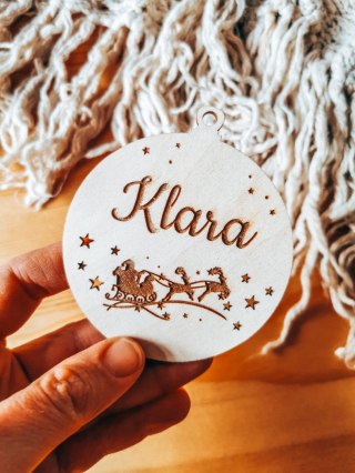 Bombka z imieniem - GWIAZDKI 01 - Sanie Mikołaja - - - (dowolny tekst, imienna, imienne bombki i zawieszki firmowe z LOGO)