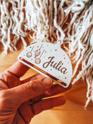 Bombka z imieniem - PÓŁOKRĄGŁA - Bombeczki 02 - - - (dowolny tekst, imienna, imienne bombki i zawieszki firmowe z LOGO)