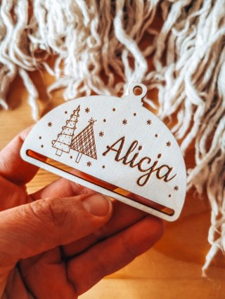 Bombka z imieniem - PÓŁOKRĄGŁA - Choineczki - - - (dowolny tekst, imienna, imienne bombki i zawieszki firmowe z LOGO)