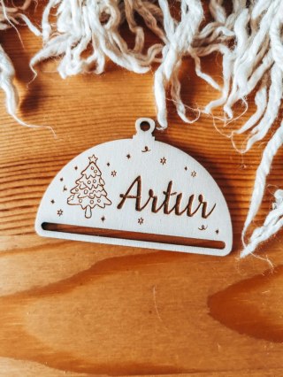 Bombka z imieniem - PÓŁOKRĄGŁA - Choinka 01 - - - (dowolny tekst, imienna, imienne bombki i zawieszki firmowe z LOGO)