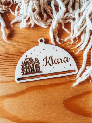 Bombka z imieniem - PÓŁOKRĄGŁA - Domki - - - (dowolny tekst, imienna, imienne bombki i zawieszki firmowe z LOGO)