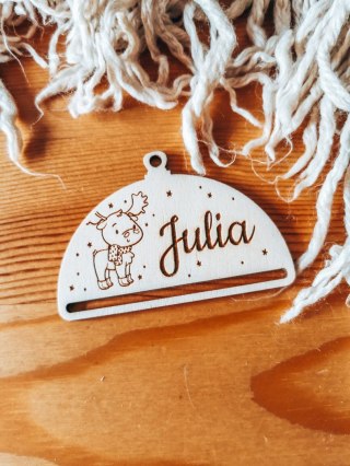 Bombka z imieniem - PÓŁOKRĄGŁA - Renifer 01 - - - (dowolny tekst, imienna, imienne bombki i zawieszki firmowe z LOGO)