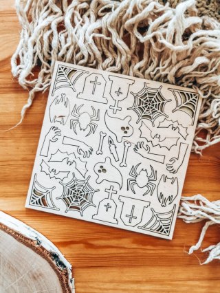 DEKOR - HALOWEEN 01 (14,5cm x 14,5cm) - - - (duch, duchy, strach, strachy, pajęczyna, pająk, nietoperz, cmentarz)